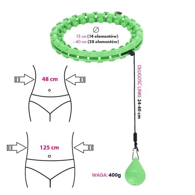 Hula-hop HMS PLUS SIZE z wypustkami i obciążnikiem zielony HHW12 (5907695553345) - obraz 8