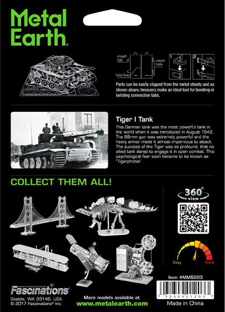 Металлический 3D конструктор Fascinations Metal Earth Танк Tiger I (MMS203) - изображение 8