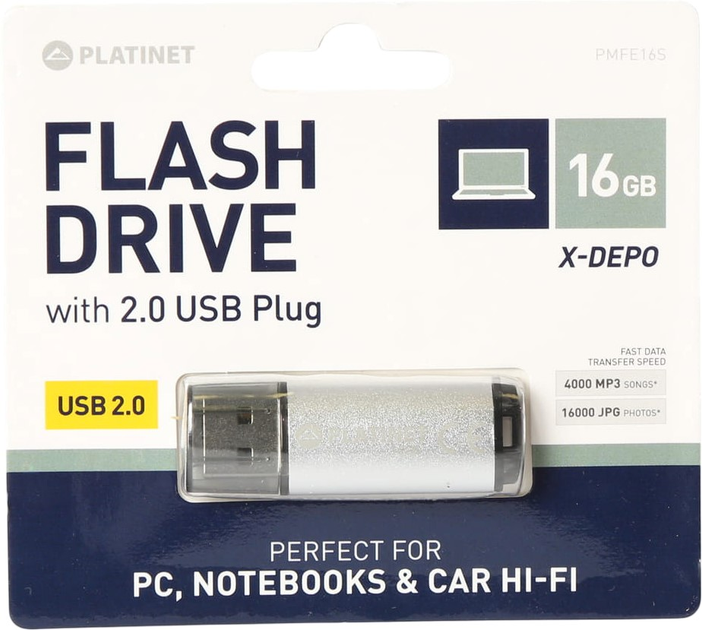 Флеш пам'ять Platinet X-Depo 16GB USB 2.0 Silver (PMFE16S) - зображення 2