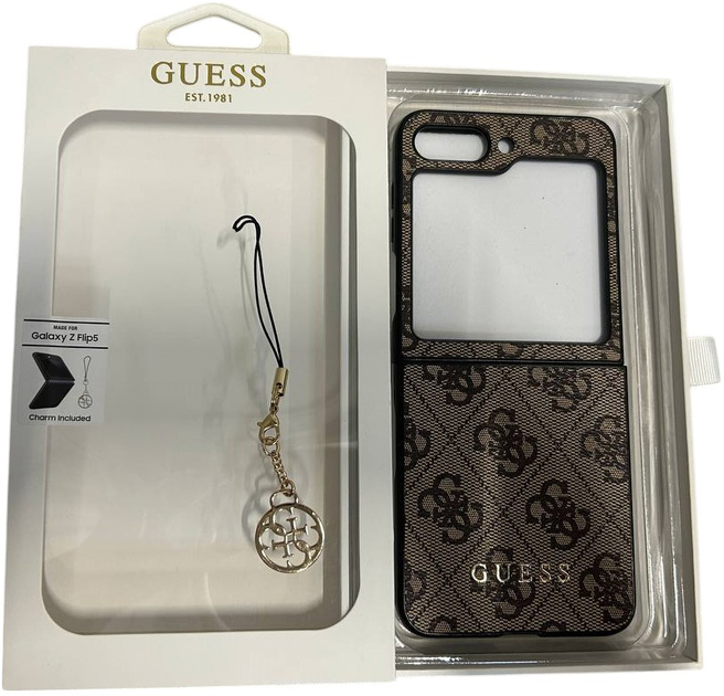 Etui plecki Guess 4G Charms Collection do Samsung Galaxy Z Flip 5 Brown (3666339171957) (955555906879117) - Outlet - obraz 2