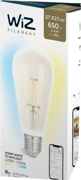 Inteligentna żarówka WIZ Filament Clear ST64 Glass Bulb WiFi G2 E27 7.5 W (4897104950883) - obraz 2