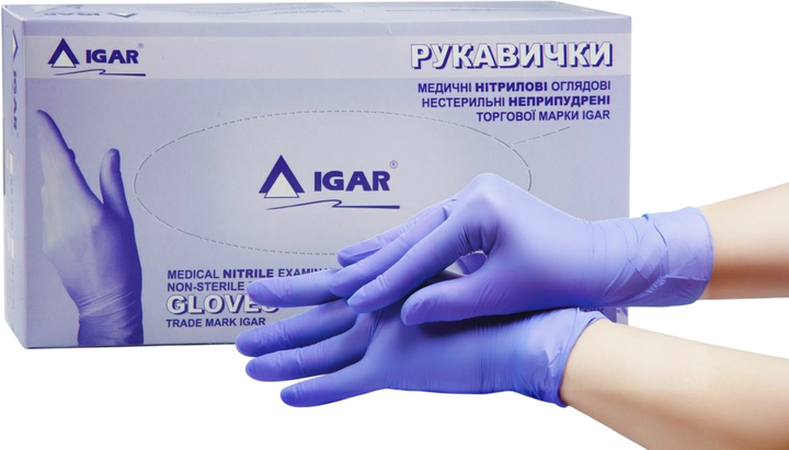 Перчатки медицинские нитриловые нестерильные неприпудренные синие Igar размер L 100 шт (4820017605113) - изображение 1