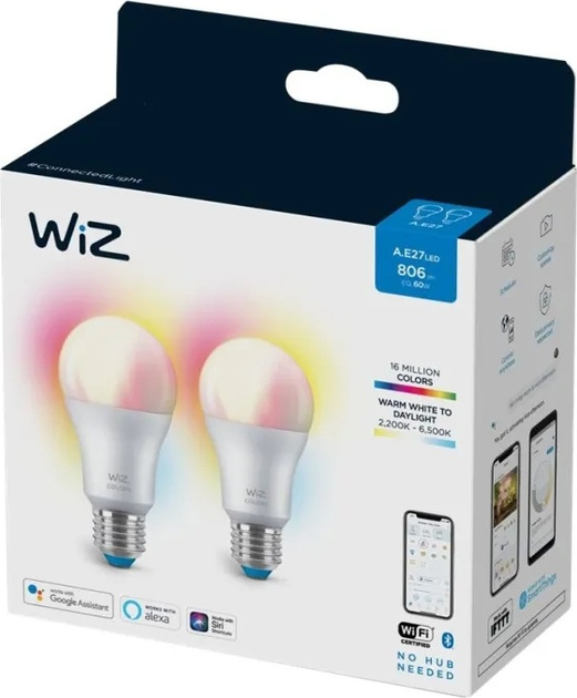 Zestaw inteligentnych żarówek WIZ Wi-Fi Bulb Standard Colors E27 8 W 2 szt. (8720169072336) - obraz 1