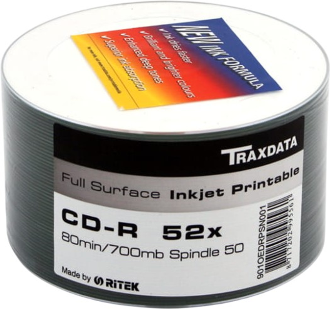 Dyski Traxdata CD-R 700 MB 52x Full White Inkjet Printable 50 szt (TRCPW50) - obraz 1