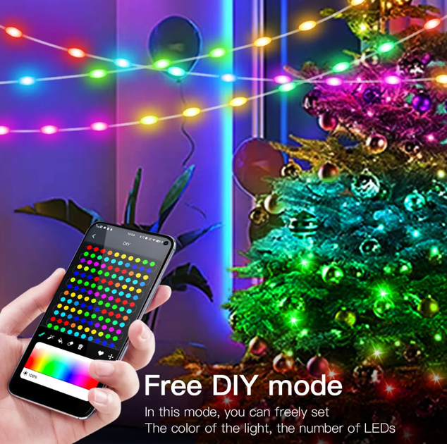 Розумна гірлянда 10 м Bluetooth 100 LED RGB Світлодіодна гірлянда з керуванням із телефона - зображення 6