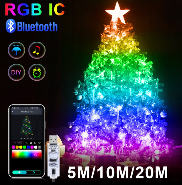 Розумна гірлянда 10 м Bluetooth 100 LED RGB Світлодіодна гірлянда з керуванням із телефона - зображення 7