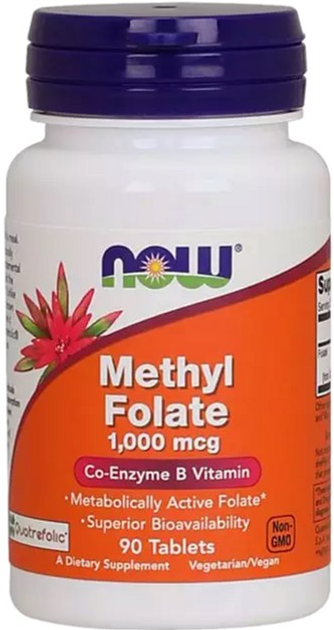 Kwas Foliowy Now Foods Methyl Folate B9 1000 mcg 90 tabletek (733739004918) - obraz 1
