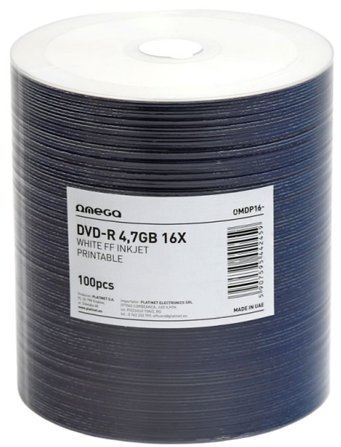 Dyski Omega DVD-R 4.7 GB 16X FF White Inkjet Printable Spindle Pack 100 szt (OMDP16-) - obraz 1
