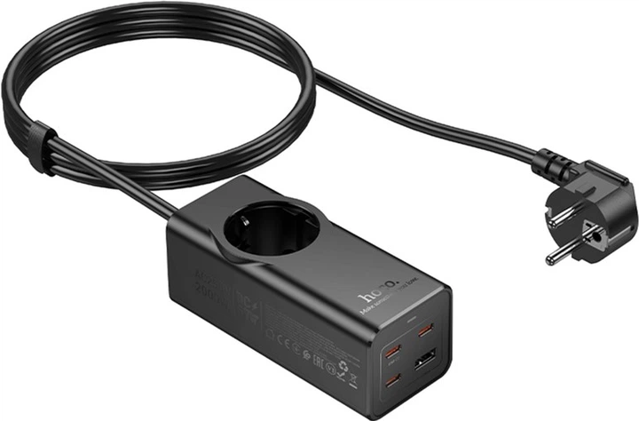 Мережевий подовжувач Hoco NS9 Wisdom 1-position (PD67W/3C1A) desktop socket (EU/GER) Black (6942007638494) - зображення 6