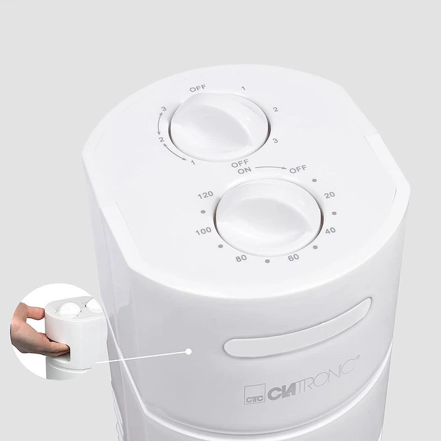 Вентилятор колонный напольный Clatronic TVL 3770 автоповорот 75° таймер 120 мин 3 режима Белый - изображение 3