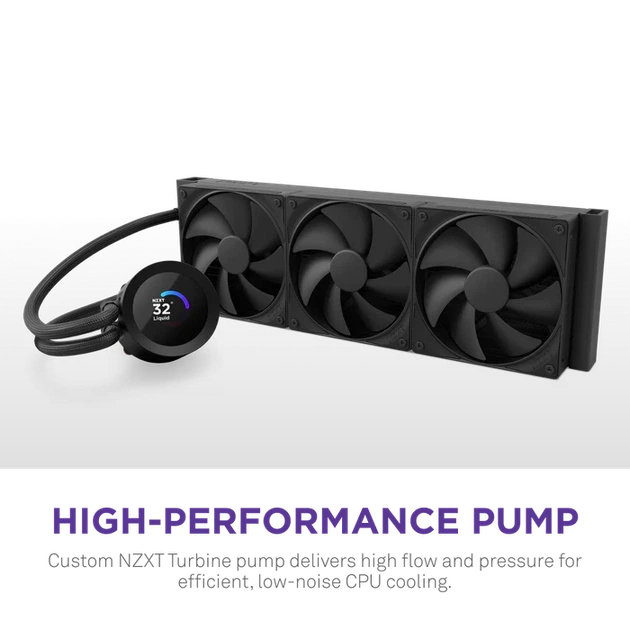 Система рідинного охолодження NZXT Kraken Plus V2 360 мм AIO Liquid Cooler Display Radiator Fans Black (RL-KN360-B2) - зображення 2