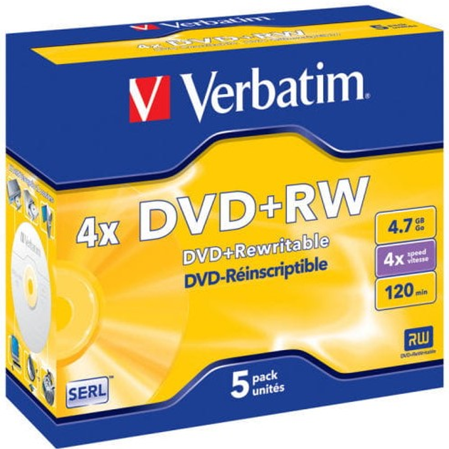 Dyski Verbatim DVD+RW 4.7 GB 4X Jewel Case Box 5 szt (023942432296) - obraz 1