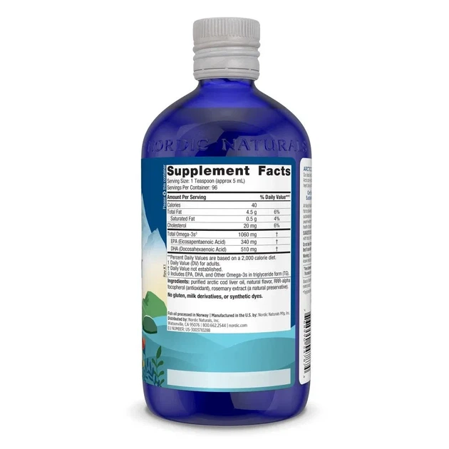 Рыбий жир из печени трески арктический Cod Liver Oil Nordic Naturals Апельсин 473 мл - изображение 3