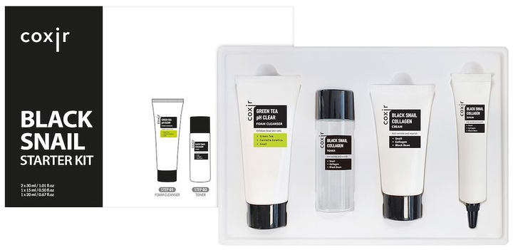 Zestaw do pielęgnacji twarzy Coxir Black Snail pianka 30 ml + toner 30 ml + serum 15 ml + krem 20 ml (8809080826447) - obraz 1