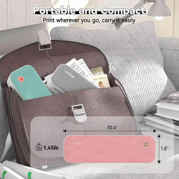Портативний бездротовий термопринтер PeriPage A40 Pink + чохол + 2 рулони термо паперу + 5 листів паперу для трансферу тату - зображення 4