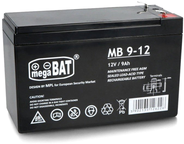 Гелевий автомобільний акумулятор LEAN Toys AGM 12V/9Ah Чорний 4961 (5902135138212) - зображення 1