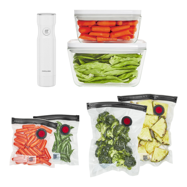 Вакуумный стартовый набор ZWILLING Fresh & Save 7 шт стекло M/L белый вакуумный насос контейнеры пакеты 36806-007-0 - изображение 2