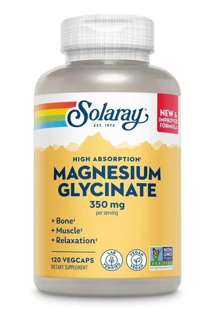 Глицинат магния SOLARAY "Magnesium Glycinate" с биоперином и высокой усвояемостью, 350 мг (120 вегетарианских капсул) - изображение 2
