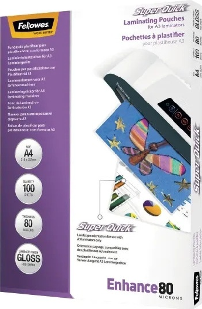 Глянцева плівка для ламінування Fellowes SuperQuick 80 мкм A4 100 шт. (77511544002) - зображення 2