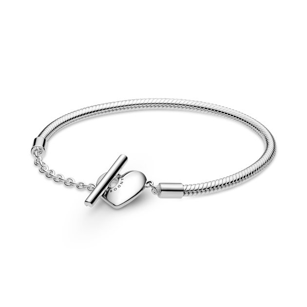 Срібний браслет Pandora із T-застібкою у вигляді серця - Фото 1 Срібний браслет Pandora із T-застібкою у вигляді серця - зображення 1