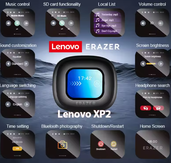 Bluetooth наушники Lenovo Erazer XP2 Smart Touch Screen для спорта черные - изображение 3