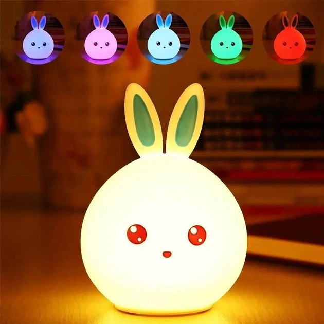 Ночник детский силиконовый Зайчик аккумуляторный сенсорный LED RGB подсветка Мягкий GS-8177 - Фото 4 Ночник детский силиконовый Зайчик аккумуляторный сенсорный LED RGB подсветка Мягкий GS-8177 - изображение 4