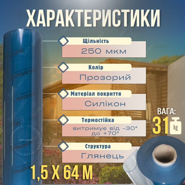 Пленка мягкое стекло 250мкм 1,5х64м прозрачная гибкая силиконовая для стола тумбочки дверей веранды беседки - изображение 2