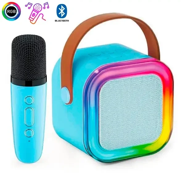 Портативная колонка K12 с RGB подсветкой мини-детское караоке с микрофоном Синия 8918 - изображение 3