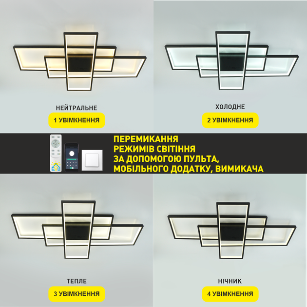 Управляемая светодиодная люстра SVEN 110W 3S SMART 900x500x80-BLACK-220-IP20 - изображение 2