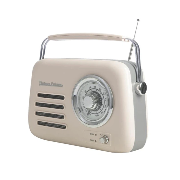 Кухонне радіо Vintage Cuisine у ретро стилі з металевою ручкою з Bluetooth та акумулятором Кремове - зображення 3