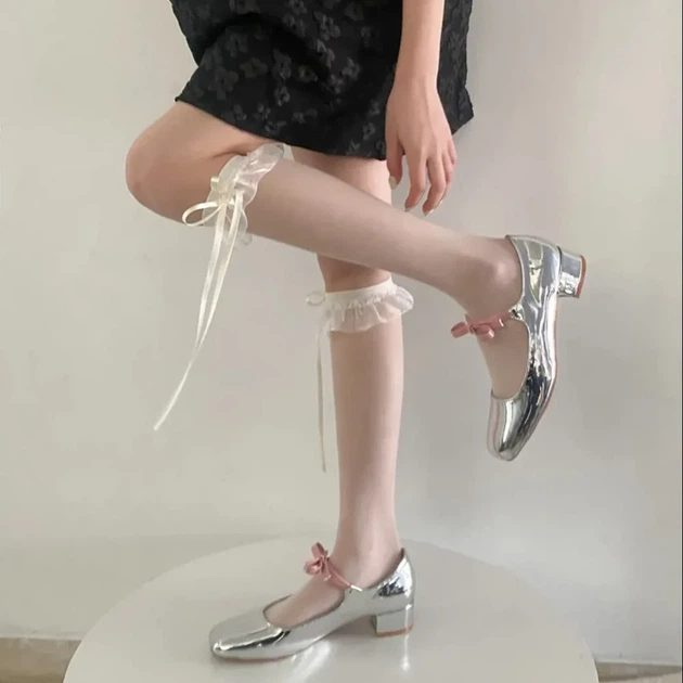 Чулки длинные кружевные ажурные гипюровые аниме косплей Jk Tie белые One size - изображение 3