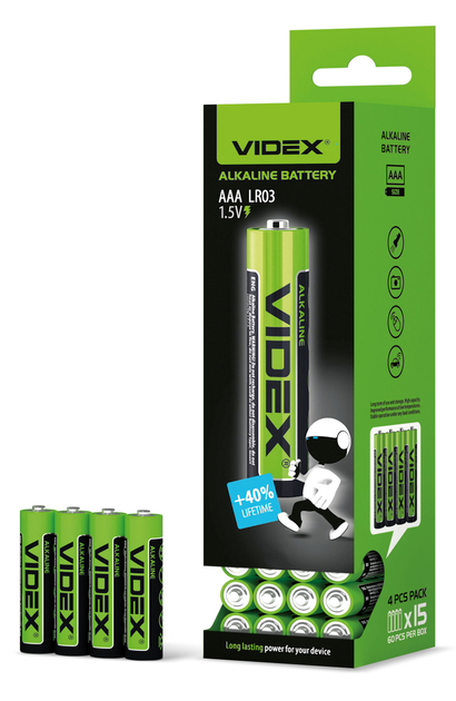Батарейки щелочные VIDEX (мини пальчик) LR03 AAA цена за 4шт,006992 - изображение 2