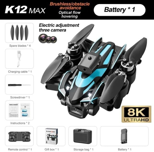 Квадрокоптер K12 MAX Mini Drone, FPV БК двигуни 100 м. до 20 хв. + 1 акумулятор у подарунок - зображення 3