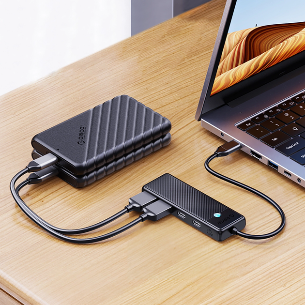 Hub USB Orico Docking Station 2x USB-A 3.0 + 2x USB-C 3.0 (PAPW2AC-C3) - obraz 4