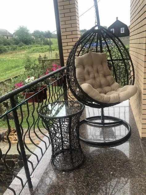 Підвісне крісло-кокон з техноротангу Garden Коричневий, вулична гойдалка, гамак для відпочинку на природі, до 150 кг - зображення 7