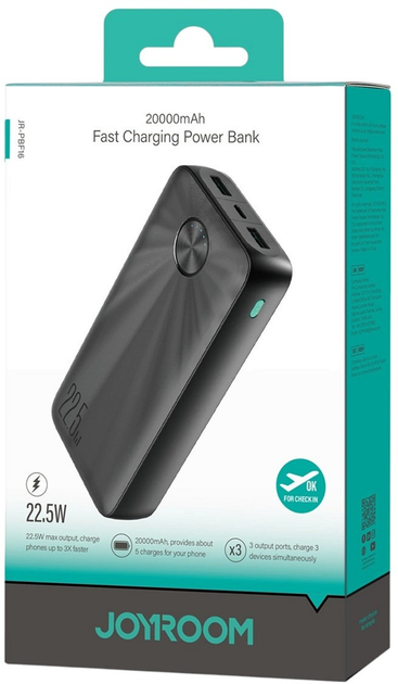 Powerbank JOYROOM JR-PBF16 20000 mAh 22.5W Black (6956116717360) - obraz 6