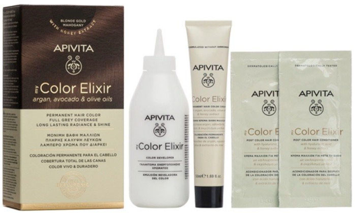 Фарба для волосся Apivita My Color Elixir 6.44 Dark Blonde Intense Copper 50 мл + Проявник 75 мл + Кондиціонер 2х15 мл + Одноразові рукавички + Інструкція (5201279077273) - зображення 2