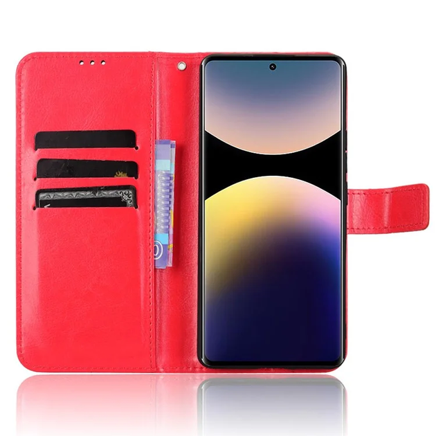 Чохол Idewei для Xiaomi Redmi Note 14 Pro 4G книжка шкіра PU з візитницею червоний - Фото 6 Чохол Idewei для Xiaomi Redmi Note 14 Pro 4G книжка шкіра PU з візитницею червоний - зображення 6