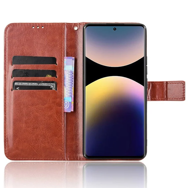 Чехол Idewei для Xiaomi Redmi Note 14 Pro 4G книжка кожа PU с визитницей коричневый - Фото 5 Чехол Idewei для Xiaomi Redmi Note 14 Pro 4G книжка кожа PU с визитницей коричневый - изображение 5