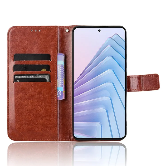 Чехол Idewei для Xiaomi Redmi Note 14 4G EU Version книжка кожа PU с визитницей коричневый - Фото 4 Чехол Idewei для Xiaomi Redmi Note 14 4G EU Version книжка кожа PU с визитницей коричневый - изображение 4