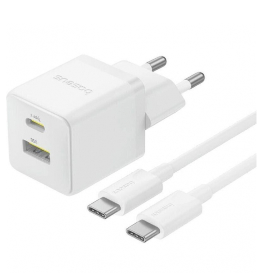 Быстрое зарядное с кабелем Baseus Palm Fast Charger C+U 30W + Cable Type-C to Type-C P1011160A213-01 Белое - Фото 1 Быстрое зарядное с кабелем Baseus Palm Fast Charger C+U 30W + Cable Type-C to Type-C P1011160A213-01 Белое - изображение 1