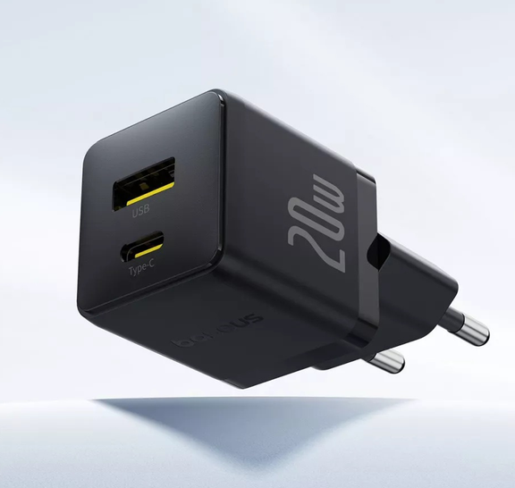 Мережевий адаптер Baseus Palm Fast Charger C+U 20W + Cable Type-C to Type-C P10111608113-01 Чорний - Фото 3 Мережевий адаптер Baseus Palm Fast Charger C+U 20W + Cable Type-C to Type-C P10111608113-01 Чорний - зображення 3