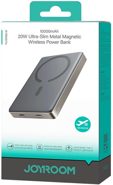 УМБ Joyroom JR-PBM08 Pro MagSafe 20 W 10000 mAh Titanium (6956116729691) - зображення 7