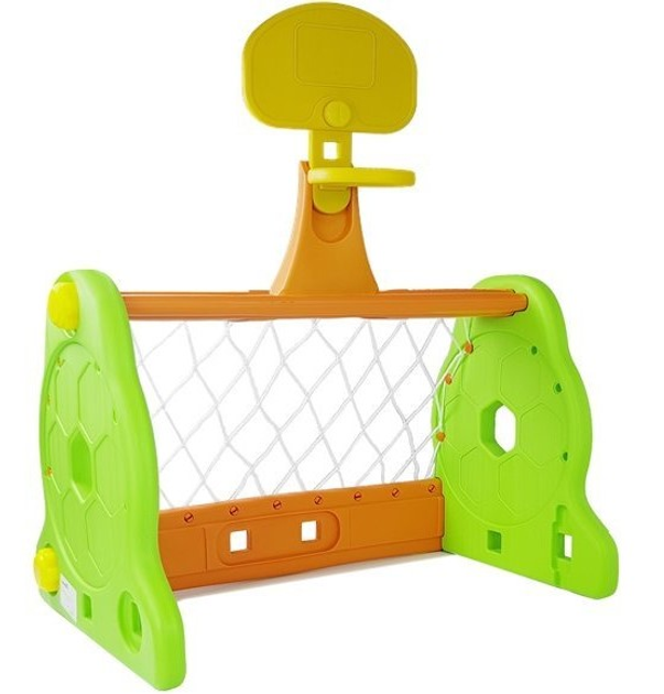 Футбольні ворота для дітей LEAN Toys з м'ячем і баскетбольним кошиком Зелено-Помаранчеві (5903802455076) - зображення 2