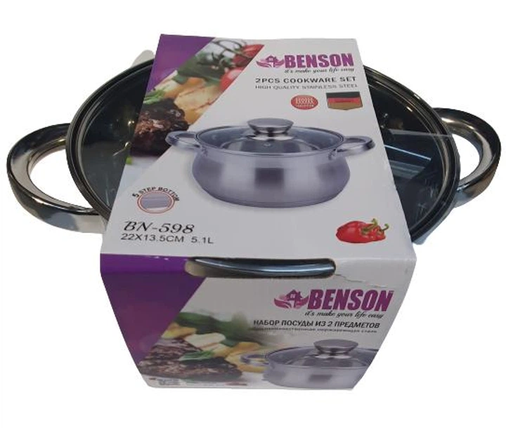 Кастрюля из нержавеющей стали с крышкой 5.1л Benson (BN-598) - изображение 4