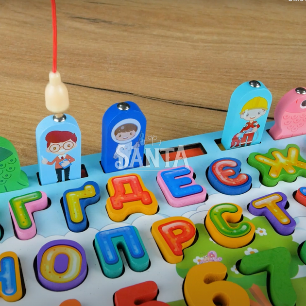 Логічна дошка сортер український алфавіт дерево WToys риболовля цифри математичні знаки тварини транспорт фрукти професії кольору (62746) - Фото 2 Логічна дошка сортер український алфавіт дерево WToys риболовля цифри математичні знаки тварини транспорт фрукти професії кольору (62746) - зображення 2