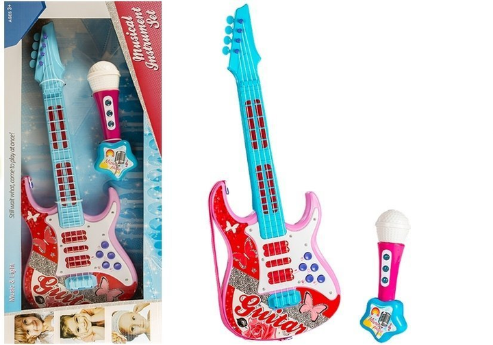 Електрична гітара Lean Toys зі струнами та мікрофоном Рожева 3362 (5905515350112) - зображення 1
