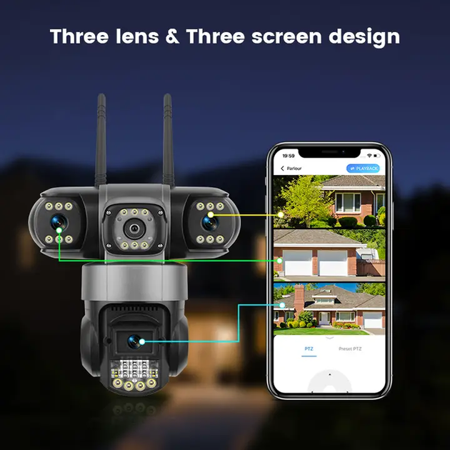 Вулична IP 4G 3 незалежні об'єктиви 6MP (2MPx+2MPx2MP) камера відеоспостереження поворотна S28 (V380 APP) - изображение 6