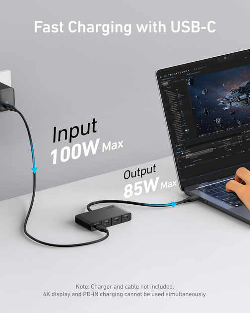 Hub Anker USB-C 4in1 10Gbps Black (A8340GA1) - obraz 6