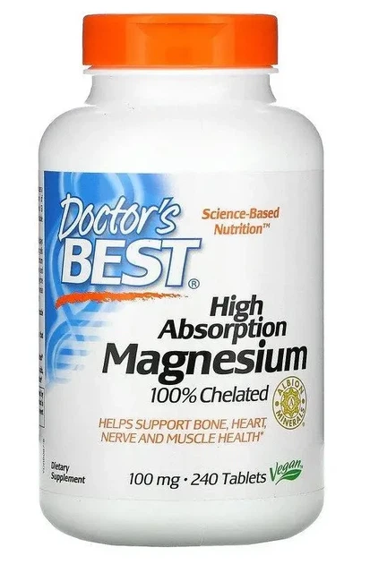 Магній з високим ступенем всмоктування Doctor's Best High Absorption Magnesium 100% Chelated with Albion Minerals, 100 mg 240 Tablets - Фото 2 Магній з високим ступенем всмоктування Doctor's Best High Absorption Magnesium 100% Chelated with Albion Minerals, 100 mg 240 Tablets - зображення 2